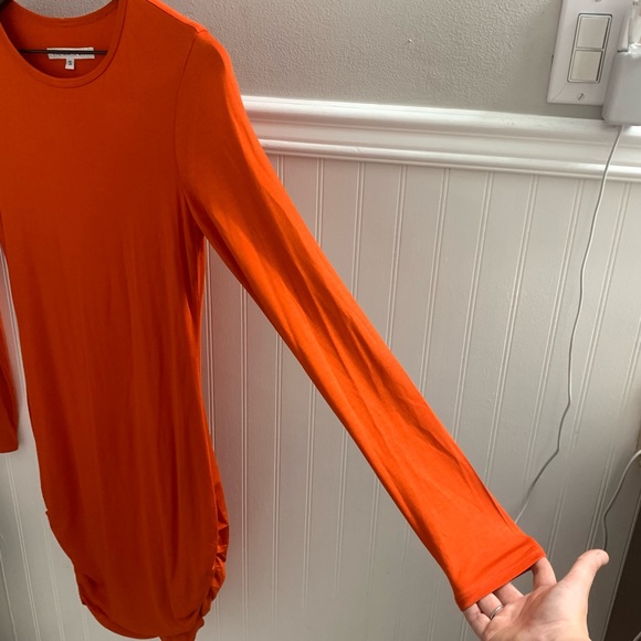TRINA TURK Poppy Orange Romana Long Sleeve Shirred Ruched Dress Small R141730 - Picture 6 of 15